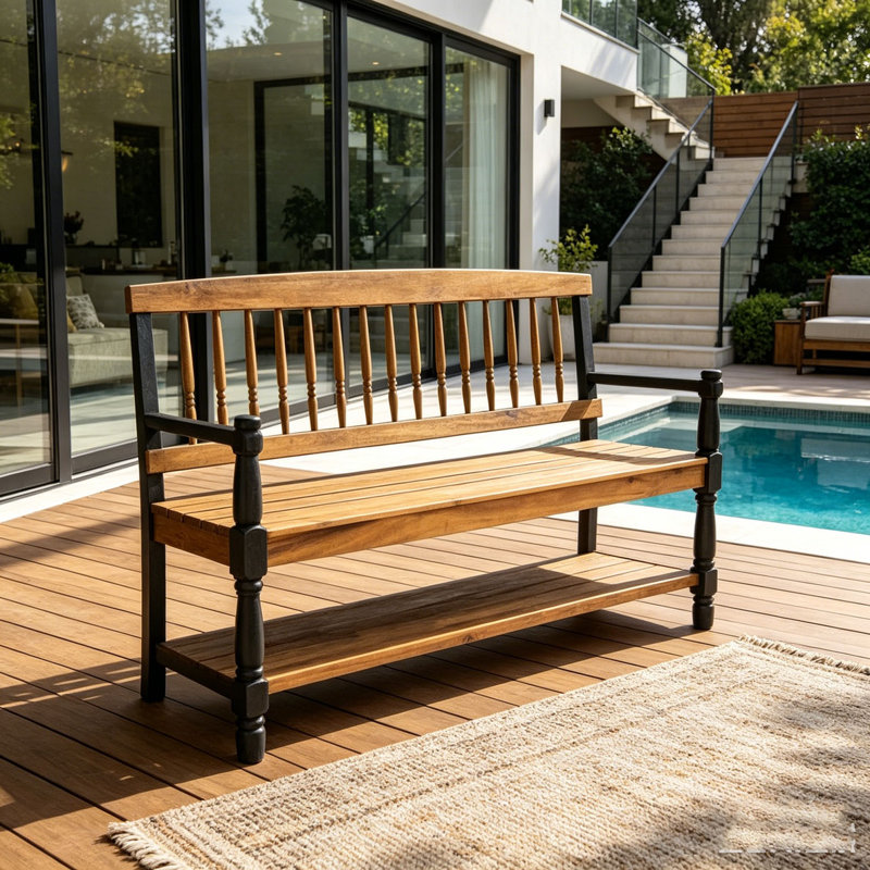Patio Bench, Teak+black