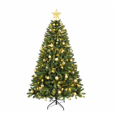 7.5FT Pre-Lit Christmas Tree - 550 Warm White LEDs, 1350 PVC Needles, Hinged Branches & Metal Stand