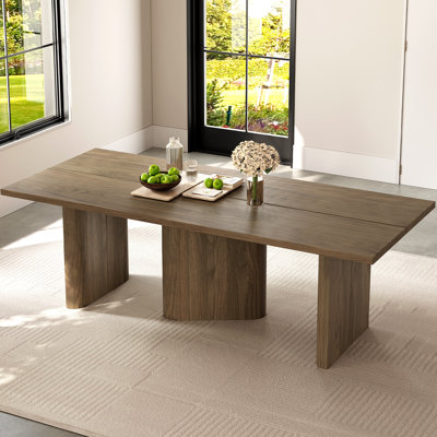 Table de salle à manger rectangulaire 85,03 po brun, grande table de cuisine moderne pour cuisine, bar et salon