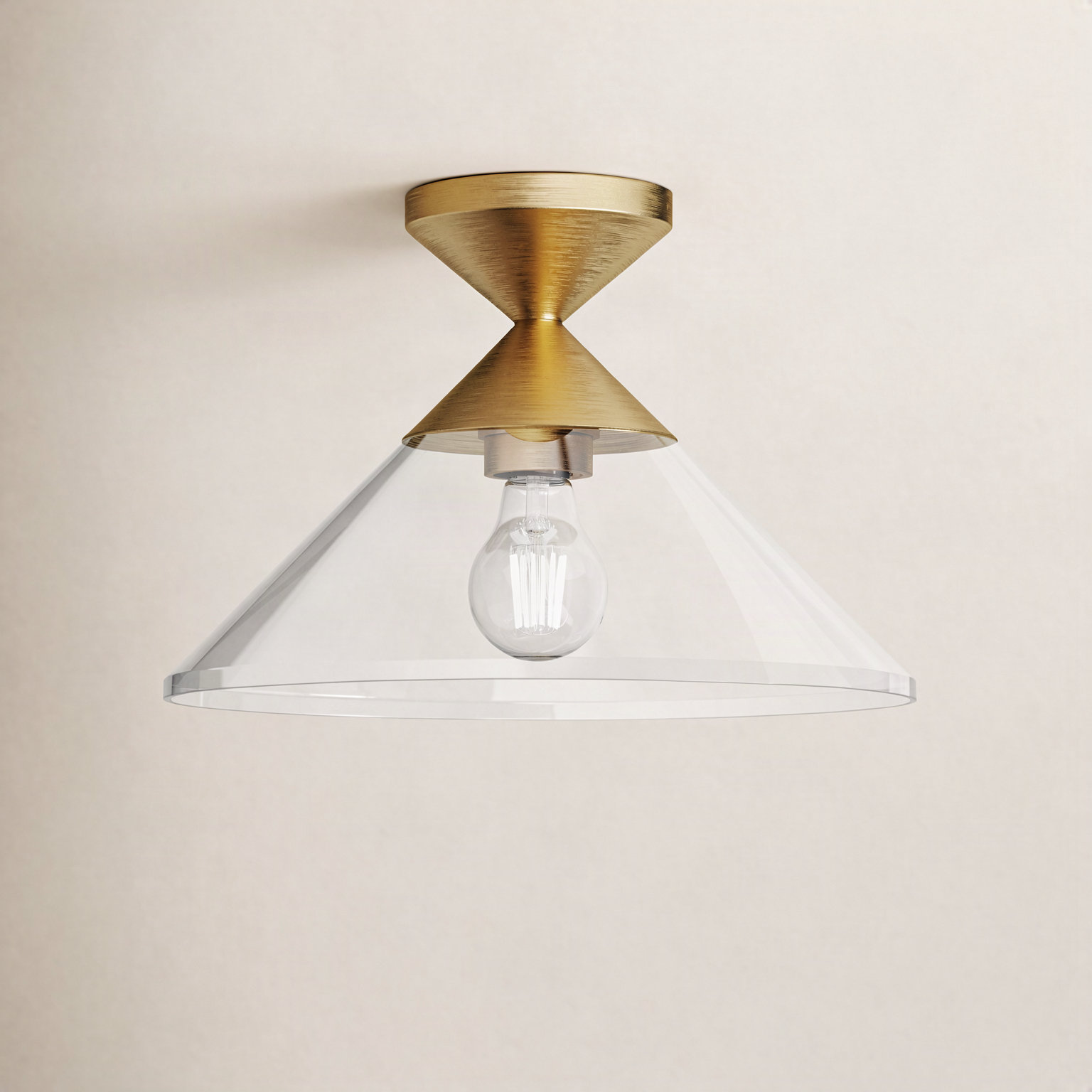 Brylon Single Light Glass Flush Mount, Brushed Gold, Clear