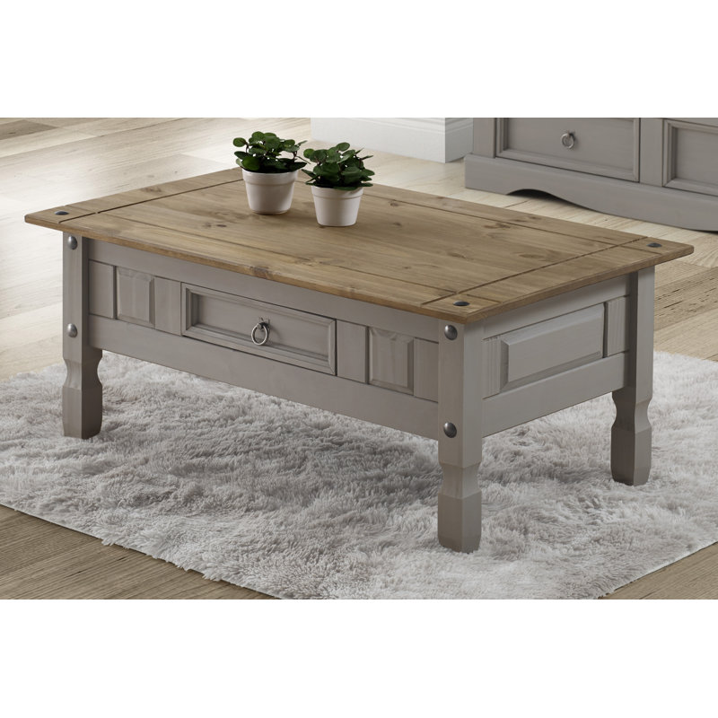 Palmea Solid Wood Four Leg Coffee Table with Storage, Grey