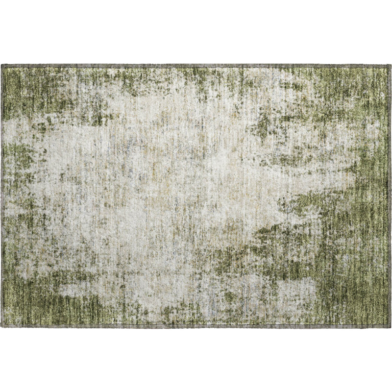 Premium Machine Washable Prisco Olive Rug, Rectangle 1'8" x 2'6"