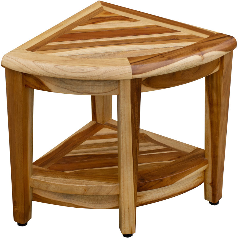 Ripley 22" Compact Teak Wide Corner Shower Outdoor Bench With Shelf In Natural Finish