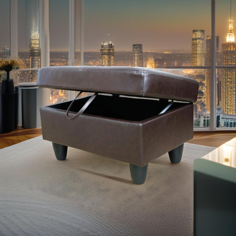 Monaco Vegan Leather Storage Ottoman, Brown