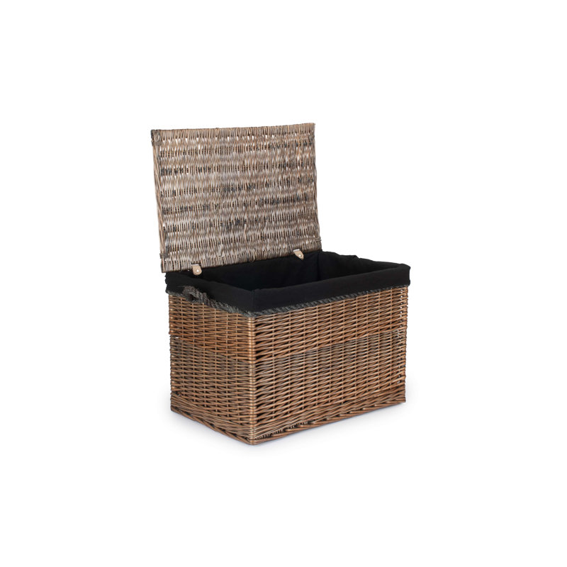 Wicker 23" Storage Hamper with Lining, Antique Wash/Black Lining