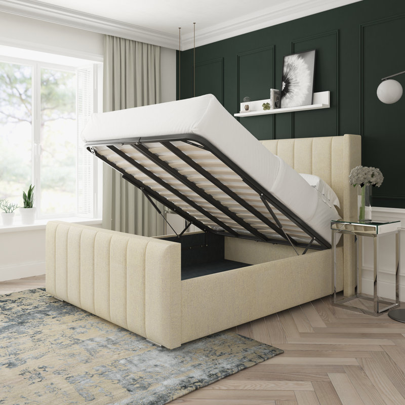 Willow Wool Upholstered Ottoman Bed Frame, Small Double (4'), Cream