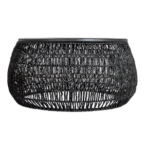 Abbey Hand-Woven Seagrass and Pine Wood Round Coffee Table