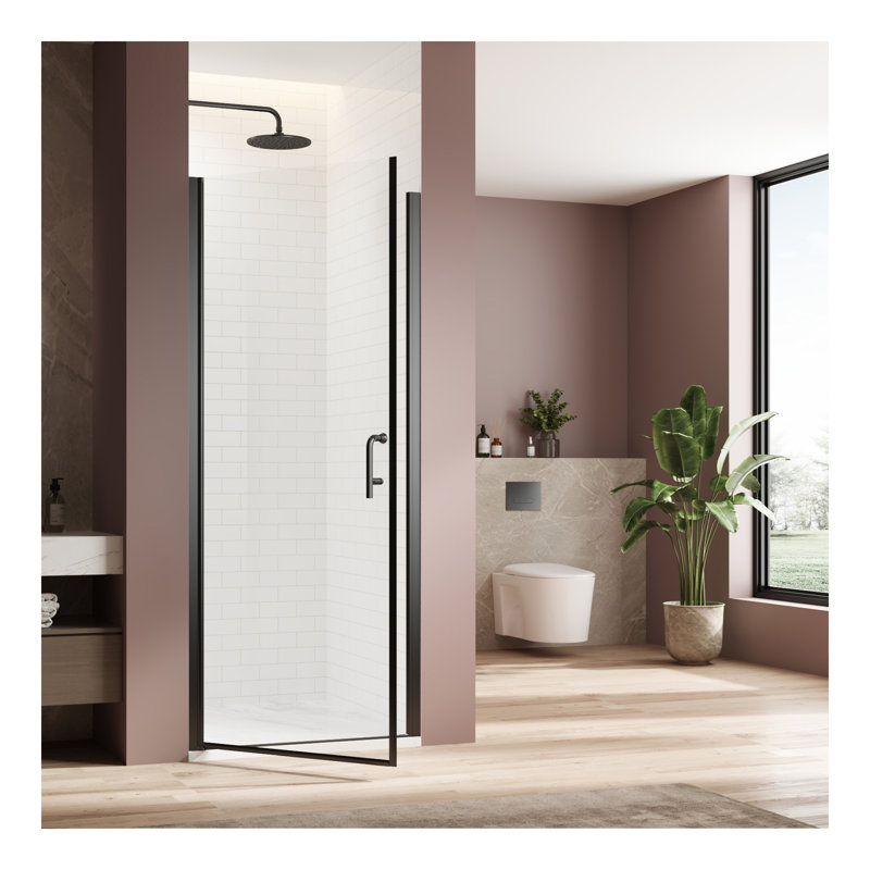Pivot swing single glass panel shower door 34 in.W x 72 in.H,adjustable 33.5-35 inch frameless shower door with 1/4 inch clear tempered glass