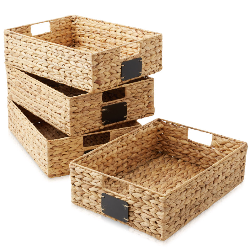 Casafield Pantry Baskets with Chalkboard Labels and Marker, 10"x13"x5" Storage Bins, Tan
