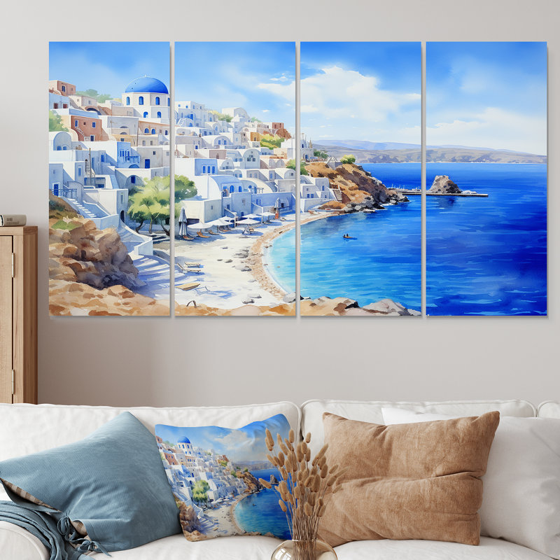 Santorini Grèce Serenity - Grèce, ensemble de 4 décorations murales, H 32 po x l 64 po