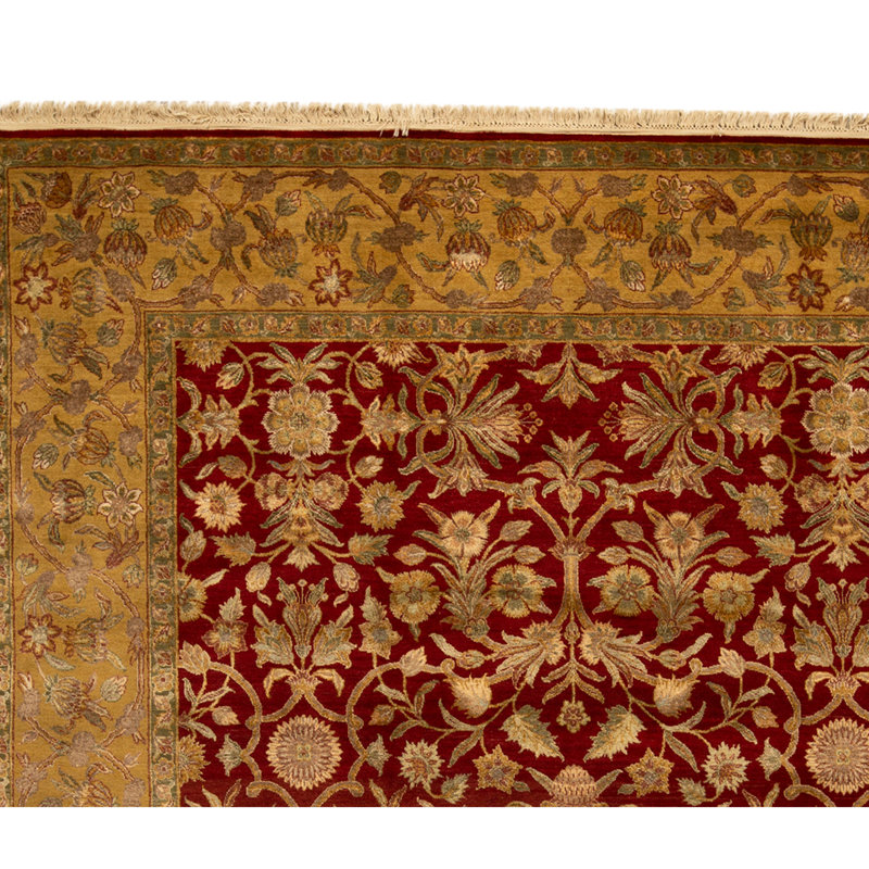 Hand Knotted Area Rug in Red And Gold