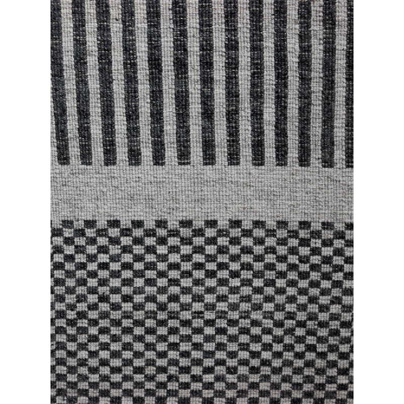 Meraki 01 Hand Loomed Striped Area Rug in Silver/ Charcoal, Rectangle 10' x 14'