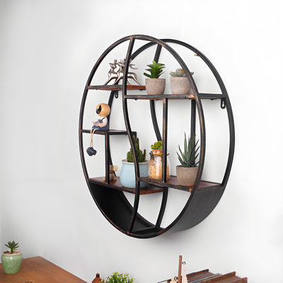 Vintage Iron Wall Decor Shelf - Grid Display Rack for Plants & Figurines