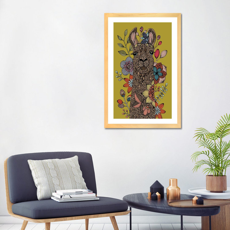 «Llama I» par Valentina Harper - impression d'art graphique, Papier bois naturel, Blanc, H 32 po x l 24 po x P 1 po