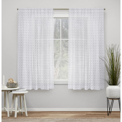 Exclusive Home Spirit Woven Pouf Applique Sheer Rod Pocket Curtain Panel Pair
