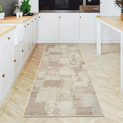 Collection contemporaine GLN Rugs - tapis moderne lavable à la machine, tapis contemporain lavable, tapis antidérapant, tapis de salon abstrait, tapis de chambre à coucher, tapis de salle de bain (tapis beige et beige)