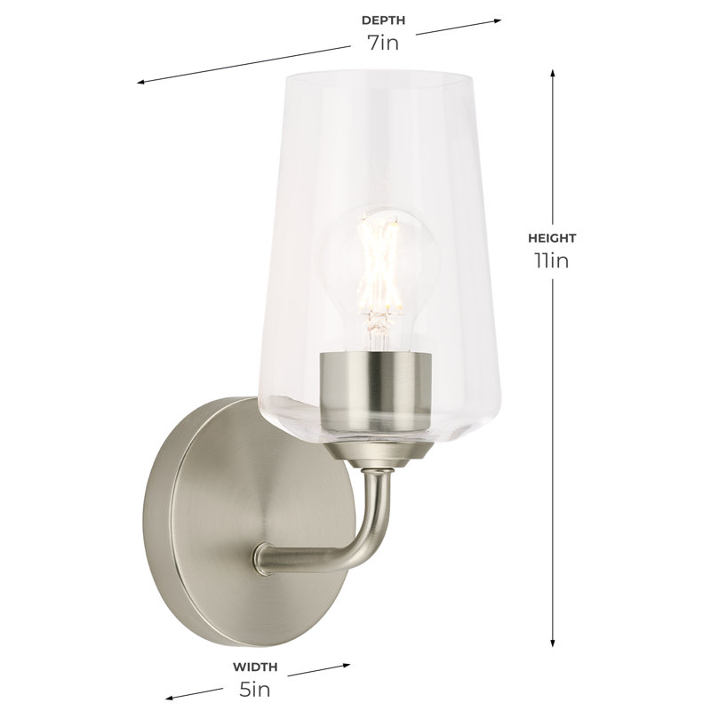  Celino One-Light Wall Sconce with Glass, Brushed Nickel, White