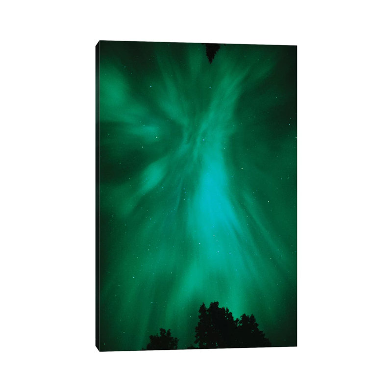 Canada, Ontario, Sudbury. Northern Lights And Trees. - Wrapped Canvas Print