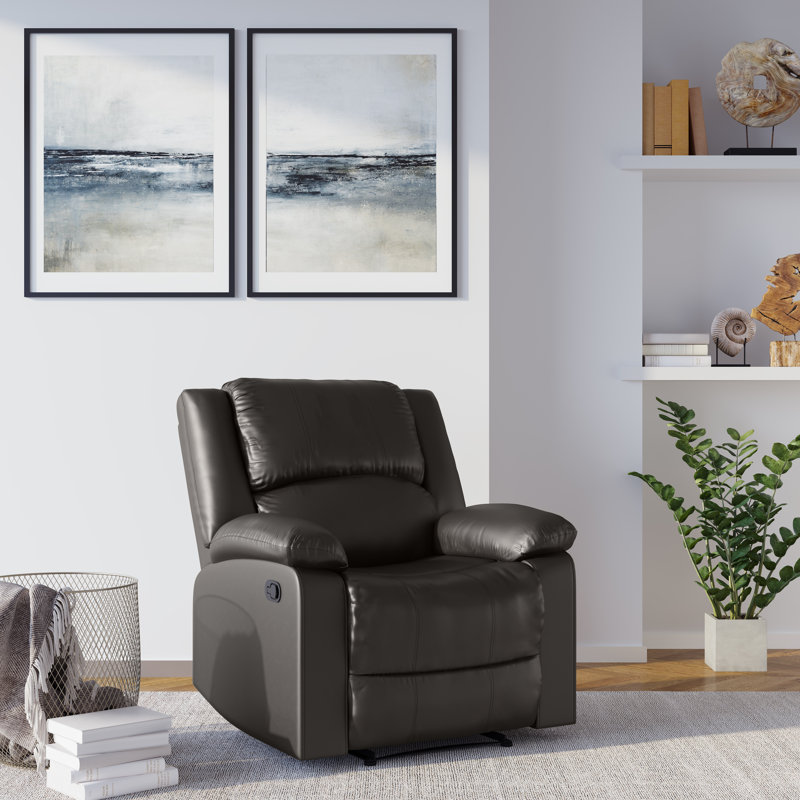 Sanie 37.8" Faux Leather Manual Recliner, Java Faux Leather