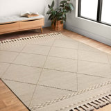 Tapis beige en laine noué à la main Isidore