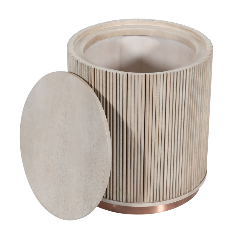 Derbey Solid Wood Tray Top Drum End Table with Storage, Whitewash