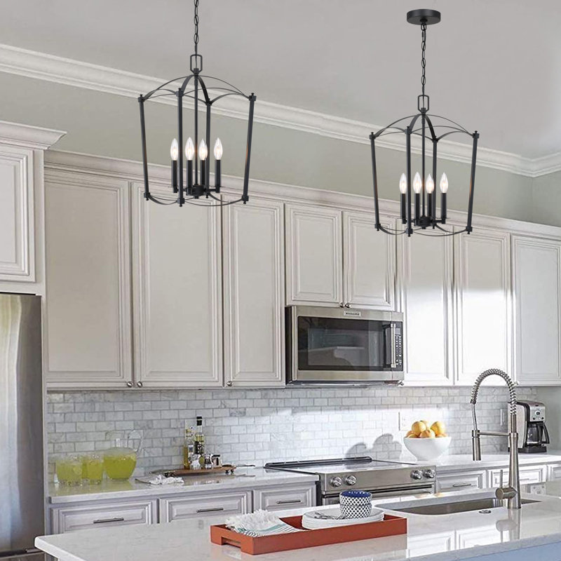 4- Light Matte Black Pendant Light, 4 Lights, 20.08" H X 12.01" W X 12.01" D, Matte Black