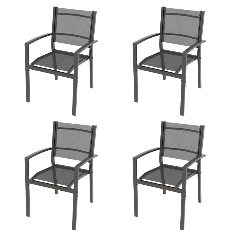 Ensemble de 4 chaises de salle à manger d'extérieur en métal empilables, chaises de patio en toile toutes saisons avec fauteuil inclinable