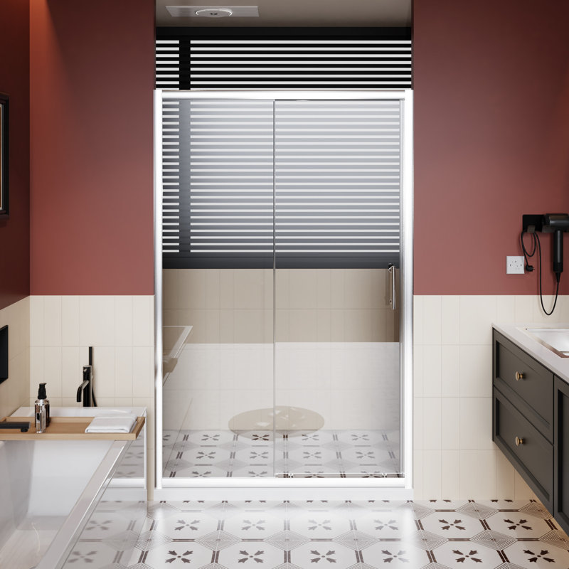 Single Sliding Shower Door 72.In H X 48.In W - Tempered Glass, Black Stainless Steel Handle, & Construction 1/5 Inch Stylish Waterproof