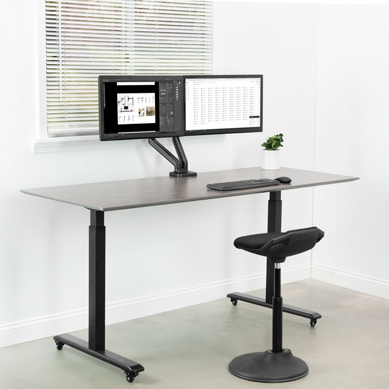 Black Dual Monitor Mechanical Spring Desk Mount Stand