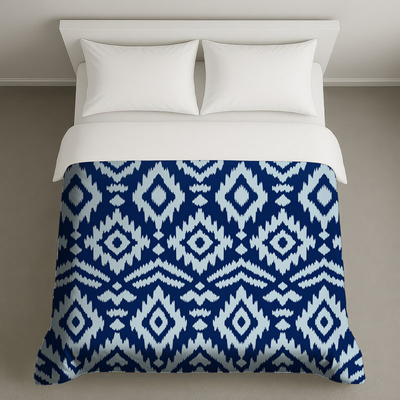Blue Ikat Diamond Pattern Duvet Covers, Queen