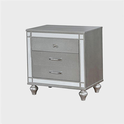 Tiroir 2 tiroirs en bois avec bordure miroir, argent