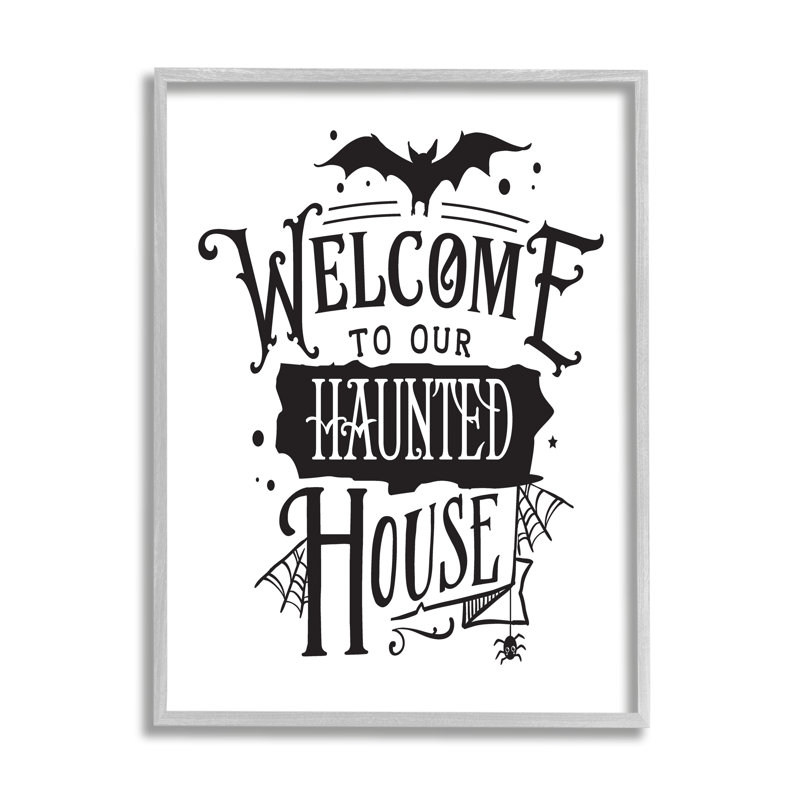«Welcome Haunted House», toile d'araignée de chauve-souris d'Halloween, estampe numérique encadrée noire