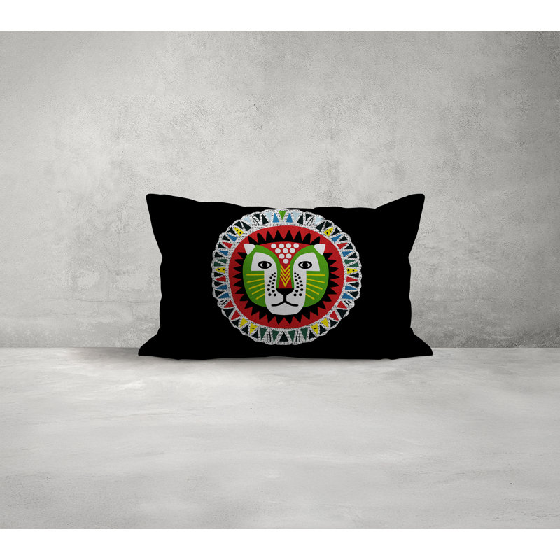 Folksy Lion  Rectangle Throw Pillow