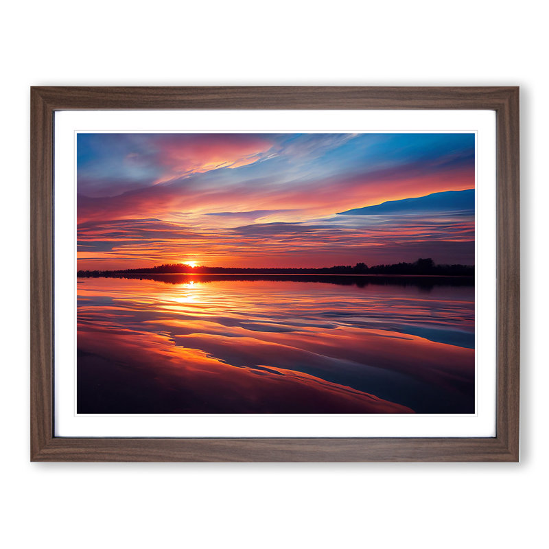 Lively Seascape At Sunset Framed Print, 34cm H x 46cm W, Walnut