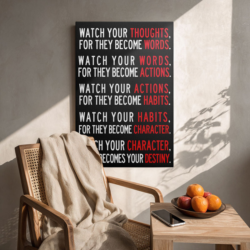 Impression inspirante de citation «Regardez vos pensées» - Urban Studio, 30 x 20 pouces (75 x 50 x 2 cm)