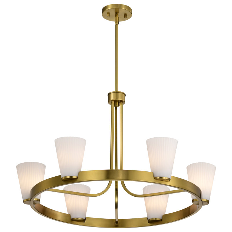 Royale - Lustre - Verre blanc nervuré, 5 lumières, Bronze brillant, H 18,25 po x l 30 po x P 30 po