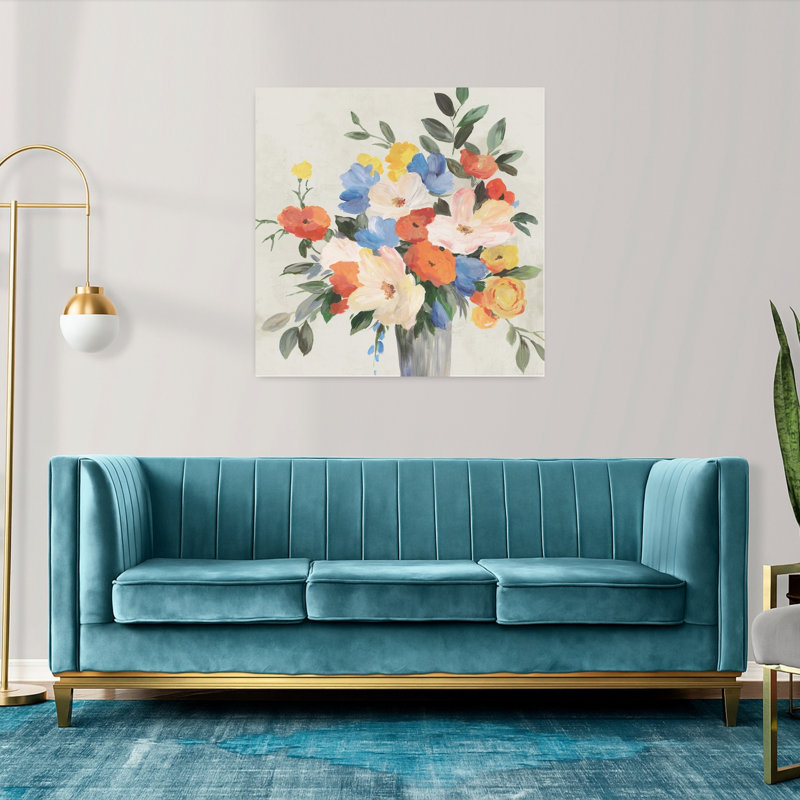 Printemps en fleurs, art floral coloré et organique, H 36 po x l 36 po