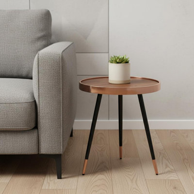 Table de bout ronde 20 po en noyer noir et or rose et acier inoxydable