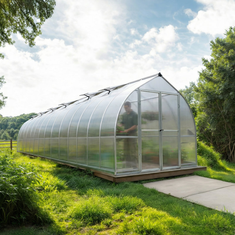 Palram - Canopia Bella 8' W x 28' D Walk-In Hobby Twin Wall Polycarbonate Aluminum Frame Bell Greenhouse Kit with Roof Vents - Silver