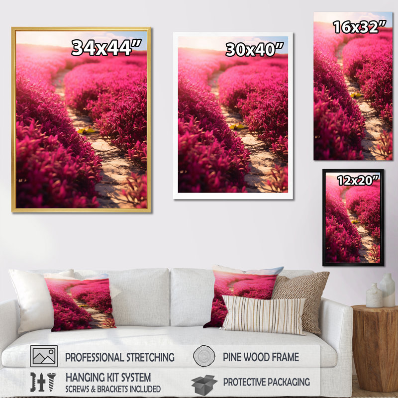 Fushia Blooming Abstraction V sur toile, H 44 po x l 34 po x P 1,5 po, Cadre flottant noir