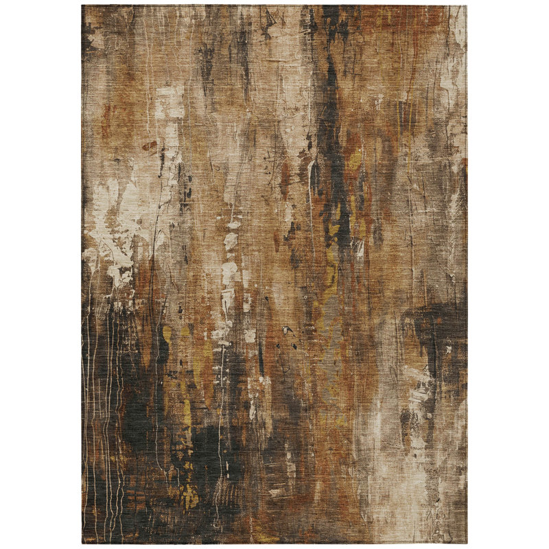 Tapis extérieur lavable abstrait taupe 9 pi x 12 pi gris et ivoire