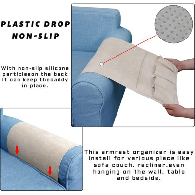 Remote Control Holders for Armchairs, Couch Caddy, Featuring Non-Slip Bases | 5 Pockets Bedside Storage Pocket for TV Remote Holder, Phone Tablet Kindle, Magazines, Gifts for Seniors (Beige, 35"X12.4")