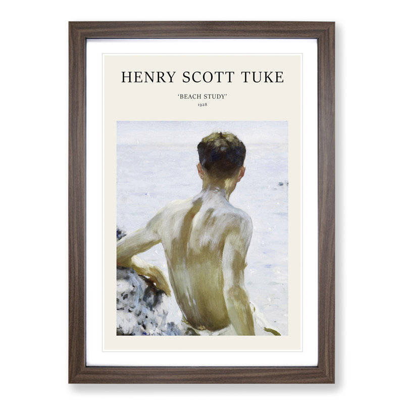 Beach Study by Henry Scott Tuke - Picture Frame Graphic Art, 36cm H x 27cm W x 2cm D, Walnut Framed