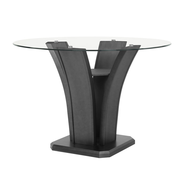 Rodner Grey Modern And Sleek Metal Glass Rectangular Counter Height