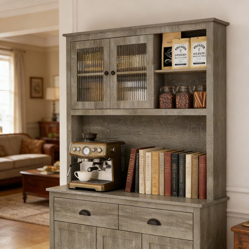Garde-manger autoportant avec tiroirs et tablettes réglables, huche de rangement de 71 pouces de hauteur avec support pour micro-ondes, 5 portes et 2 tiroirs pour la salle à manger ou la cuisine