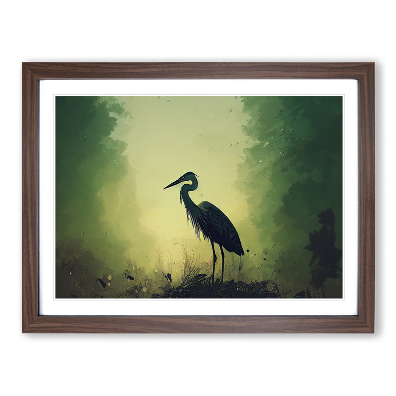 Heron Bird - Single Picture Frame Painting, 34cm H x 46cm W x 2cm D, Walnut