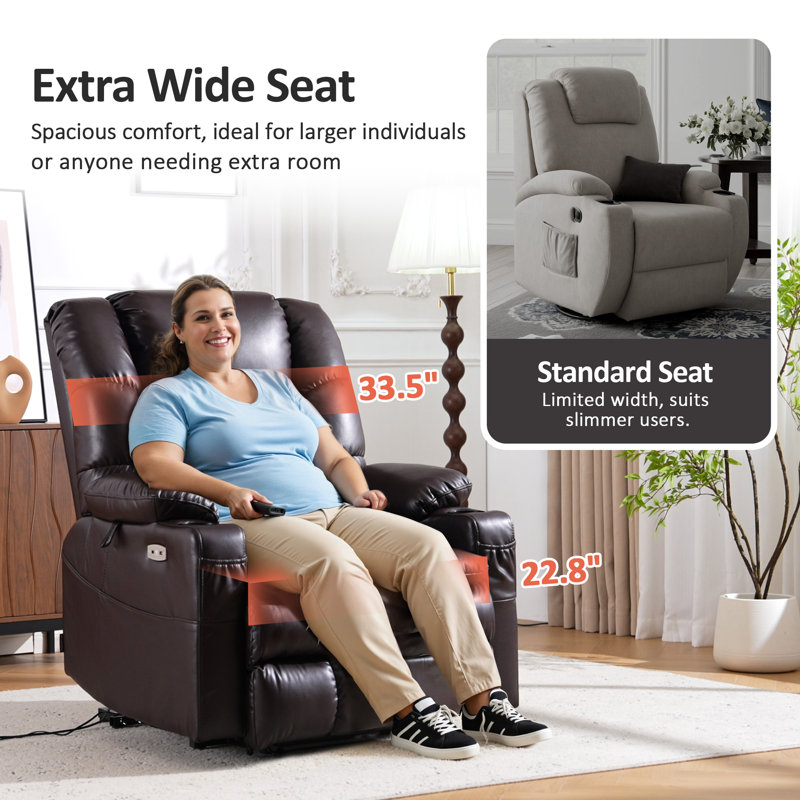 Evslin Dual Motor Power Recliner Lift Chair with Massage and Heating, Infinite Position, Faux Leather, Brown