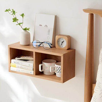 Solid Oak Wall Shelf With Multi-Cubby Design