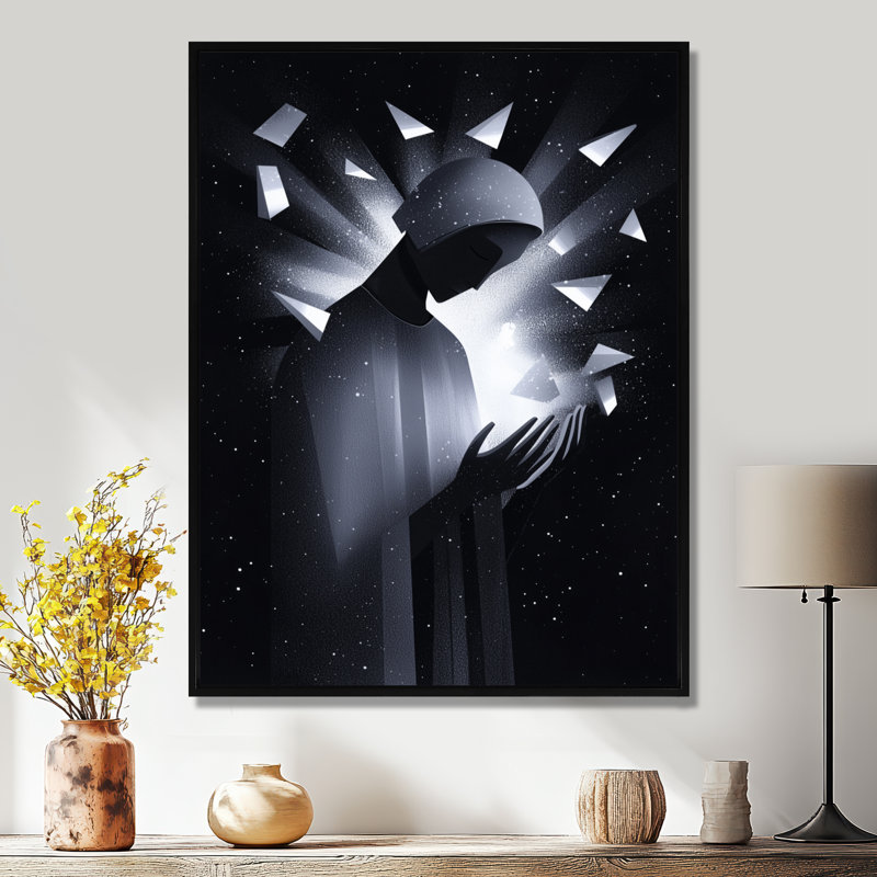 «Novali», impression religieuse monochrome sur toile, H 44 po x l 34 po, Reproduction avec cadre flottant, Noir