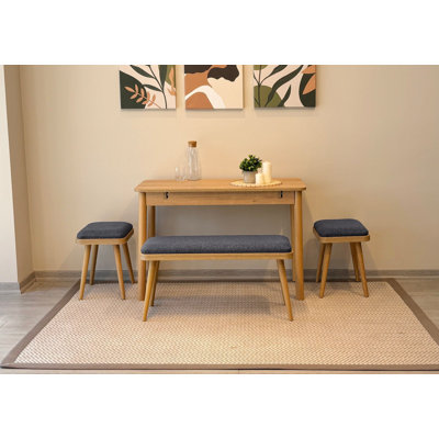 Extendable Dining Table & Chairs Set (4 Pieces), Oak & Anthracite, Table: 43.3 x 29.5 x 19.7 inches (Open: 43.3 x 29.5 x 27.6 inches) | 100% Melamine Coated Particle Board, Durable & Stylish for Modern Dining Rooms